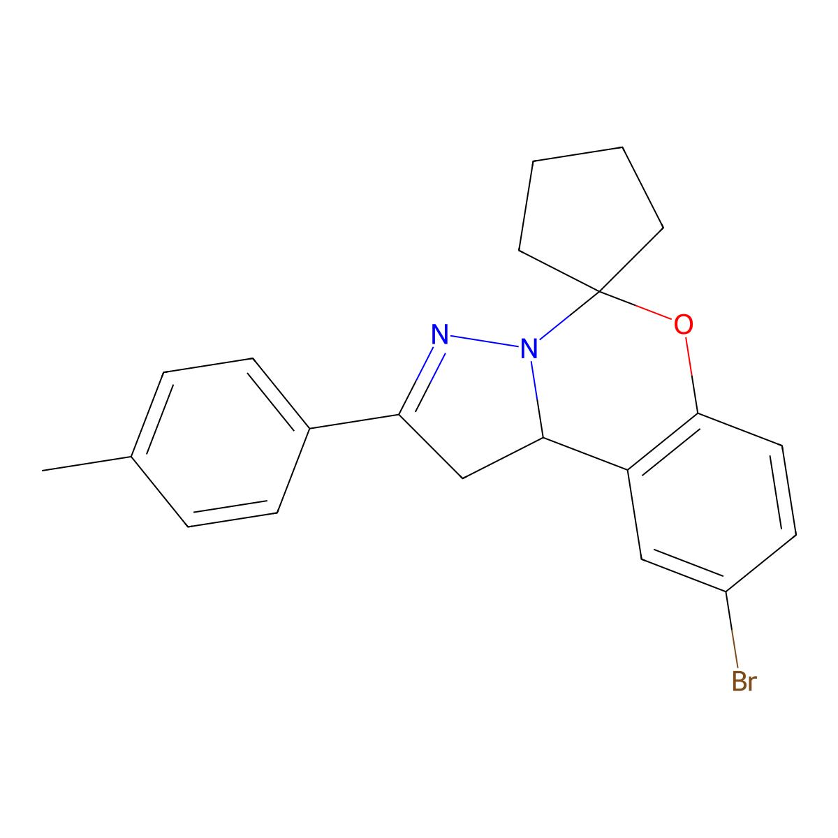 9'-Bromo-2'-(4-methylphenyl)-1',10'b-dihydrospiro(cyclopentane-1,5'-pyrazolo[1,5-c][1,3]benzoxazine) molecular structure, CAS 332061-34-4