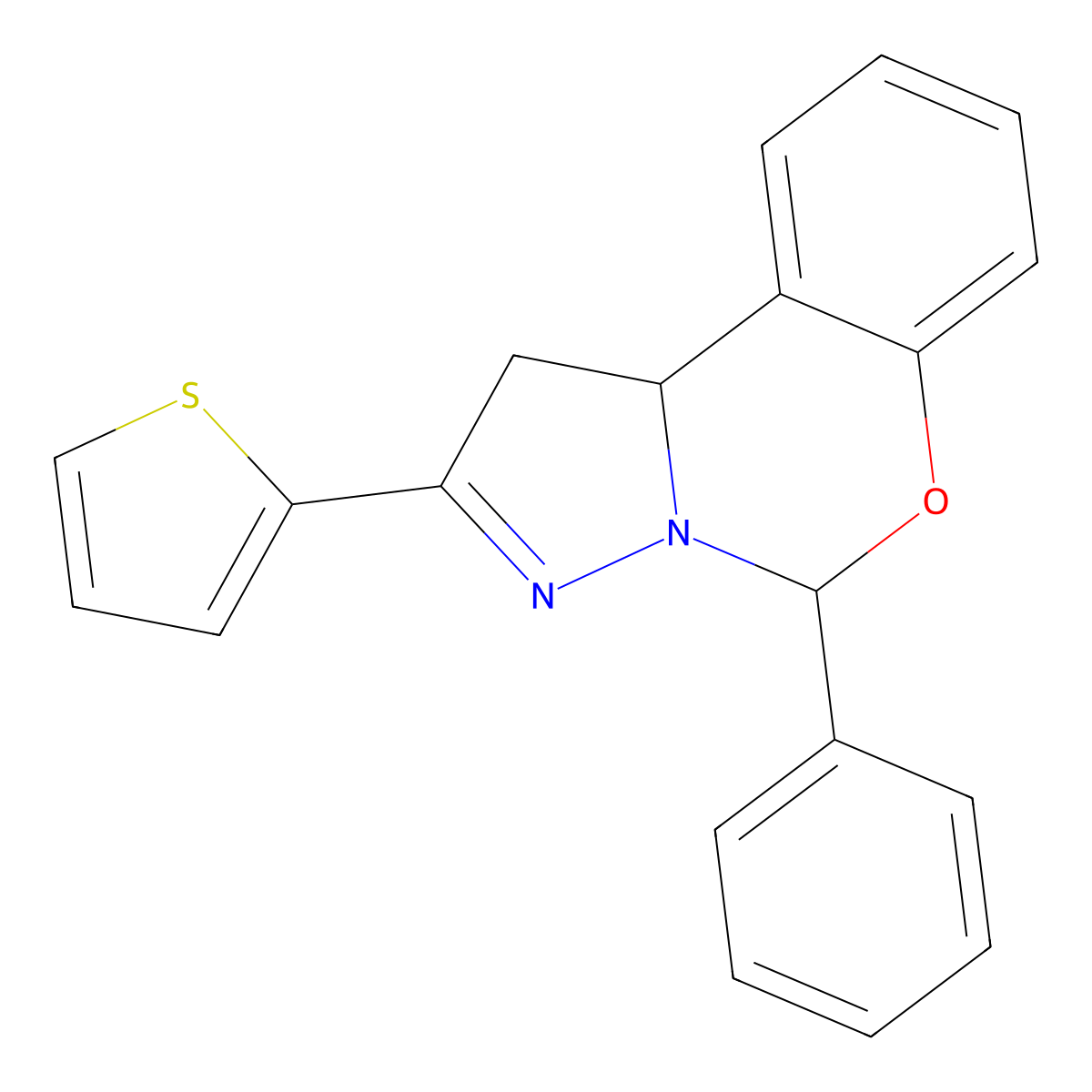 4-Phenyl-2-thiophen-2-yl-1,9b-dihydro-5-oxa-3,3a-diaza-cyclopenta[a]naphthalene molecular structure, CAS 332062-49-4