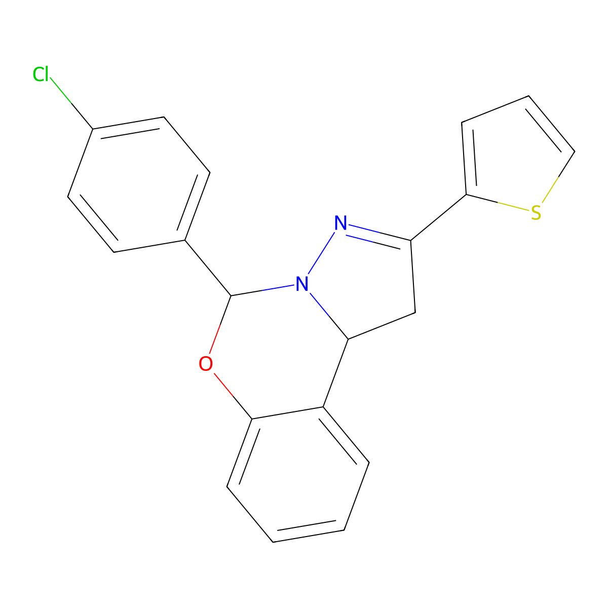 7-(4-Chlorophenyl)-4-(thiophen-2-yl)-8-oxa-5,6-diazatricyclo[7.4.0.0^{2,6}]trideca-1(13),4,9,11-tetraene molecular structure, CAS 332062-50-7