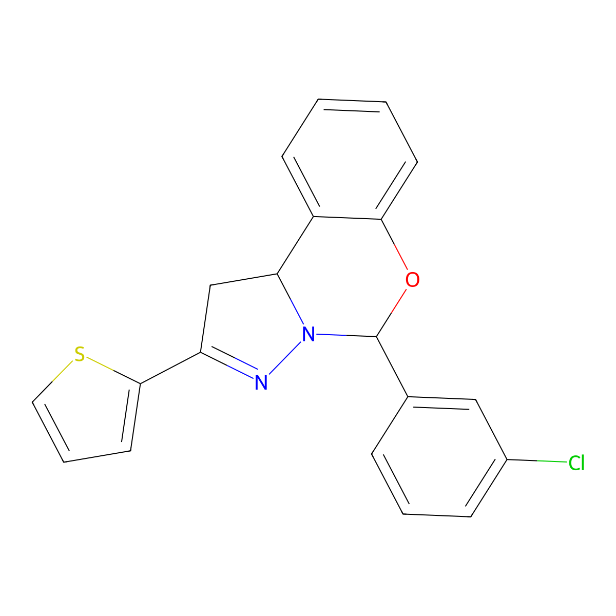 5-(3-Chlorophenyl)-2-(thiophen-2-yl)-1,10b-dihydropyrazolo[1,5-c][1,3]benzoxazine molecular structure, CAS 332062-51-8