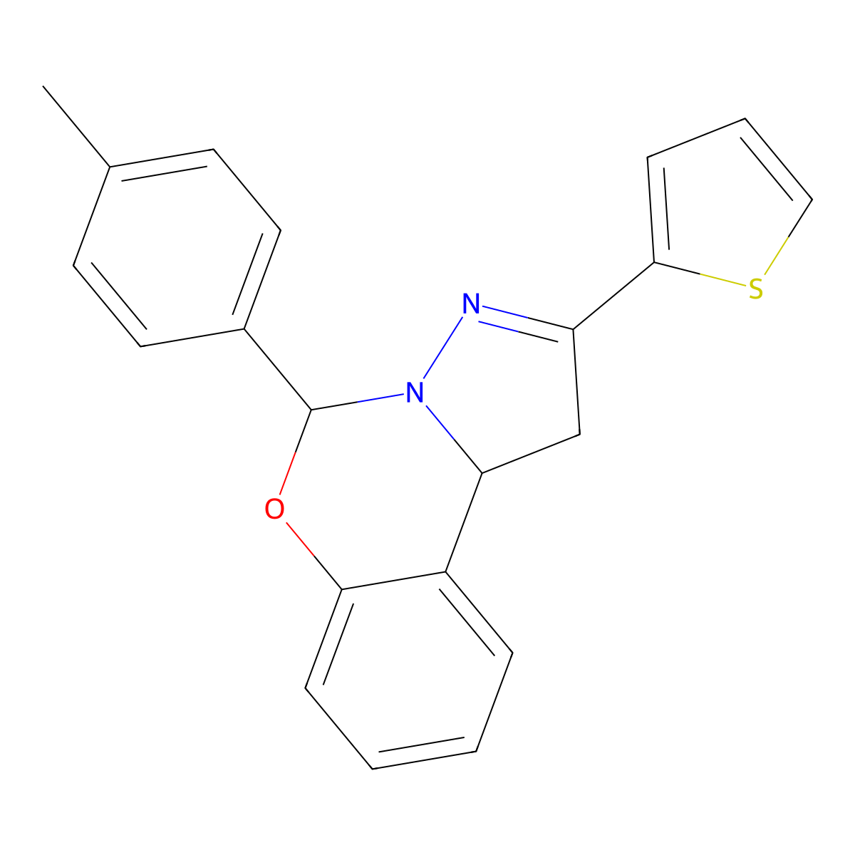 5-(4-Methylphenyl)-2-(thiophen-2-yl)-1,10b-dihydropyrazolo[1,5-c][1,3]benzoxazine molecular structure, CAS 332062-53-0