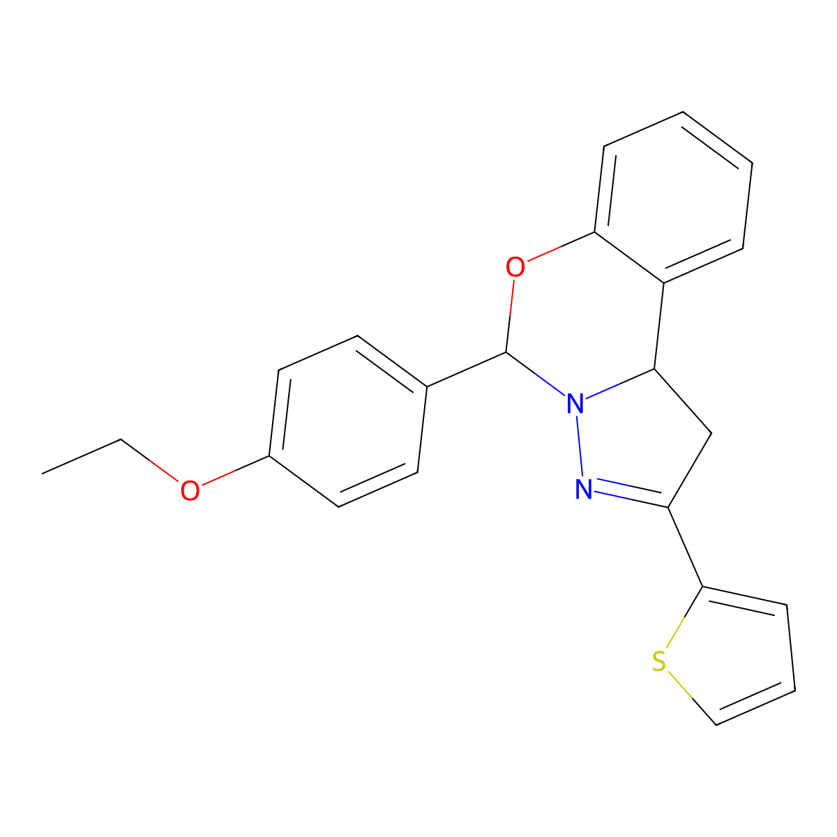 5-(4-Ethoxyphenyl)-2-(thiophen-2-yl)-1,10b-dihydropyrazolo[1,5-c][1,3]benzoxazine molecular structure, CAS 332062-57-4