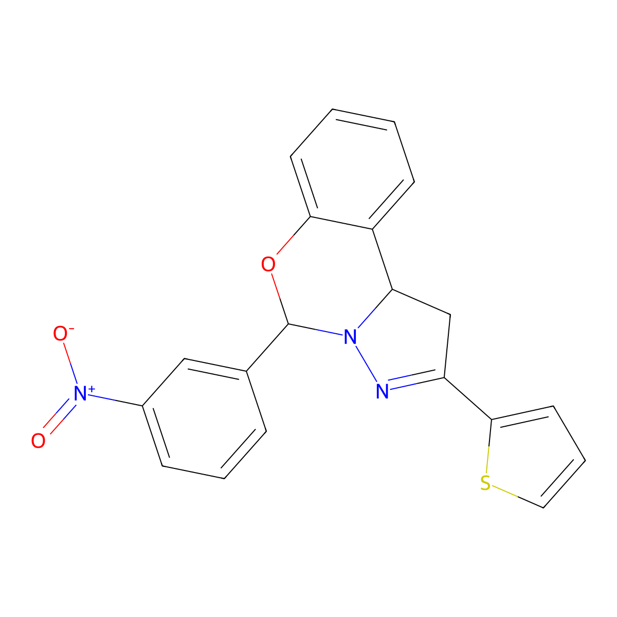 5-{3-Nitrophenyl}-2-thien-2-yl-1,10b-dihydropyrazolo[1,5-c][1,3]benzoxazine molecular structure, CAS 332062-62-1