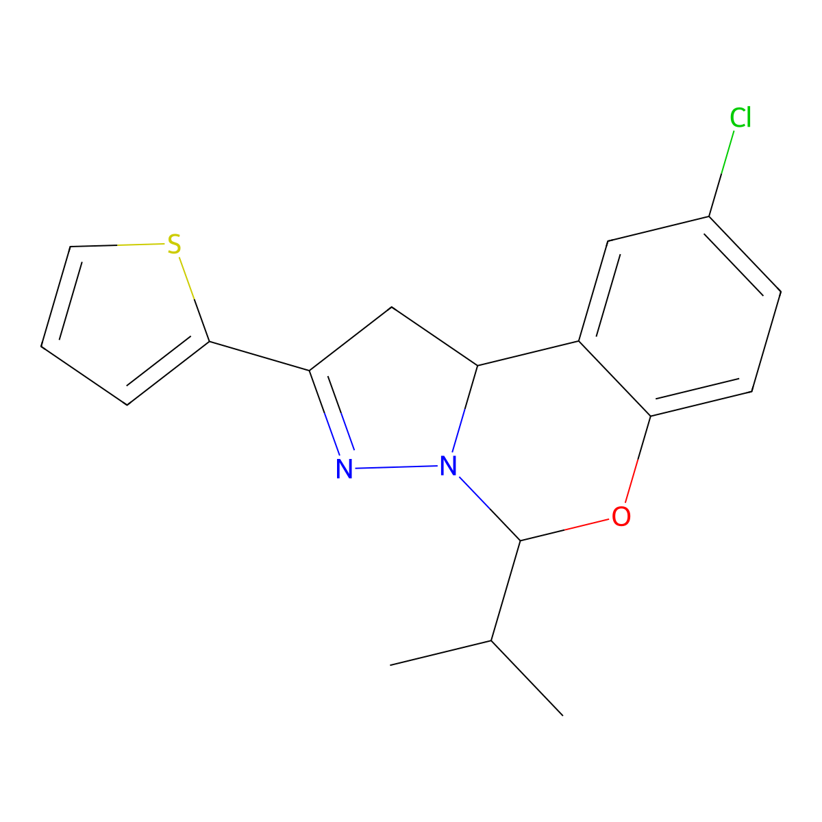 9-Chloro-5-isopropyl-2-(2-thienyl)-1,10B-dihydropyrazolo(1,5-C)(1,3)benzoxazine molecular structure, CAS 332062-67-6
