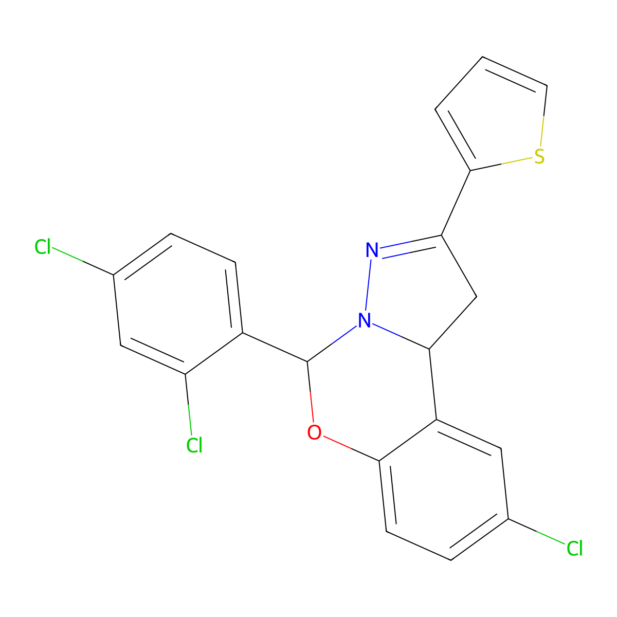 9-Chloro-5-(2,4-dichlorophenyl)-2-(2-thienyl)-1,10B-dihydropyrazolo[1,5-C][1,3]benzoxazine molecular structure, CAS 332062-84-7