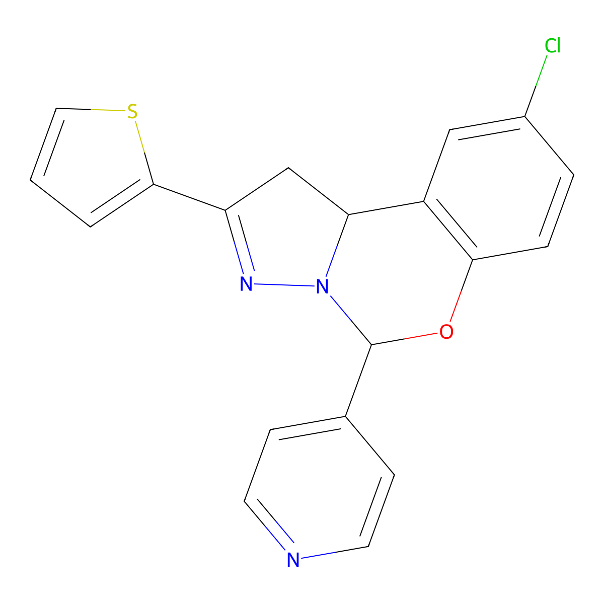 9-Chloro-5-(4-pyridinyl)-2-(2-thienyl)-1,10B-dihydropyrazolo[1,5-C][1,3]benzoxazine molecular structure, CAS 332062-88-1