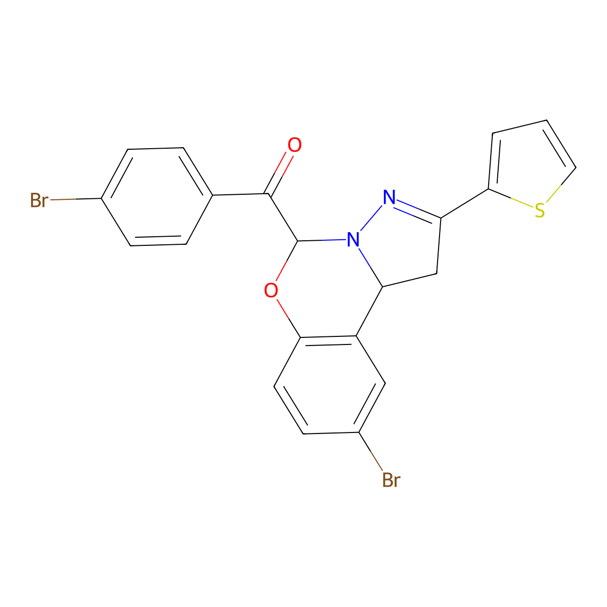 (4-Bromophenyl)(9-bromo-2-thien-2-yl-1,10b-dihydropyrazolo[1,5-c][1,3]benzoxazin-5-yl)methanone molecular structure, CAS 332063-03-3