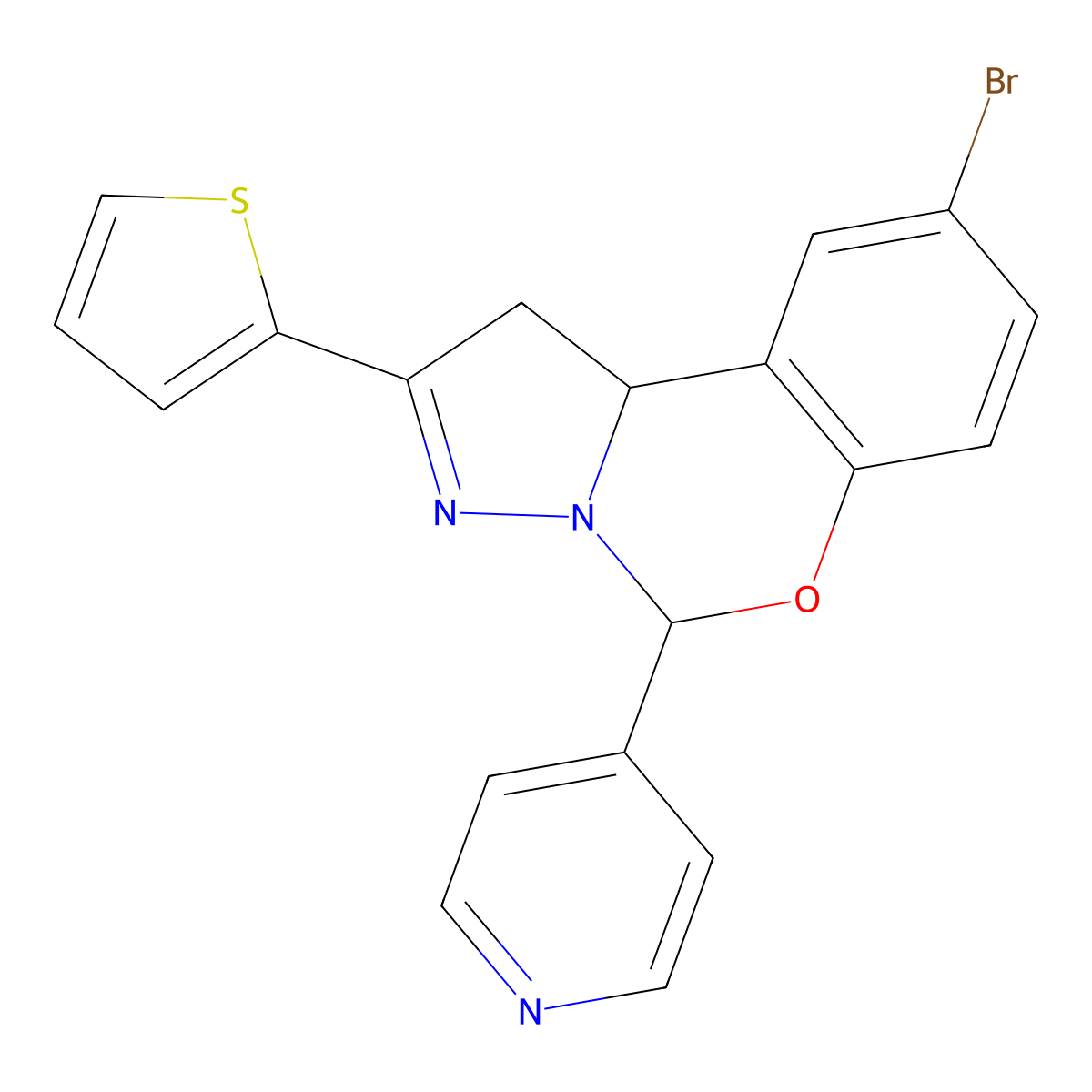9-Bromo-5-(4-pyridinyl)-2-(2-thienyl)-1,10B-dihydropyrazolo[1,5-C][1,3]benzoxazine molecular structure, CAS 332063-16-8