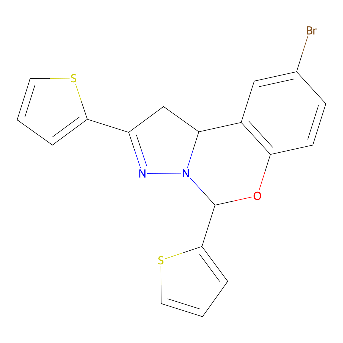 9-bromo-2,5-dithiophen-2-yl-5,10b-dihydro-1H-pyrazolo[1,5-c][1,3]benzoxazine molecular structure, CAS 332063-20-4