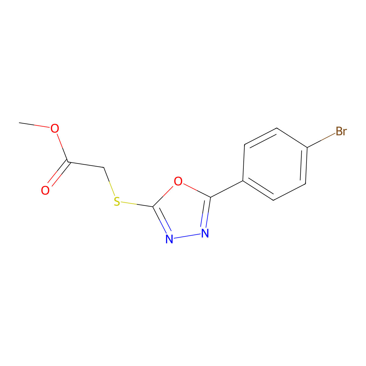 Methyl {[5-(4-bromophenyl)-1,3,4-oxadiazol-2-yl]sulfanyl}acetate molecular structure, CAS 332063-37-3