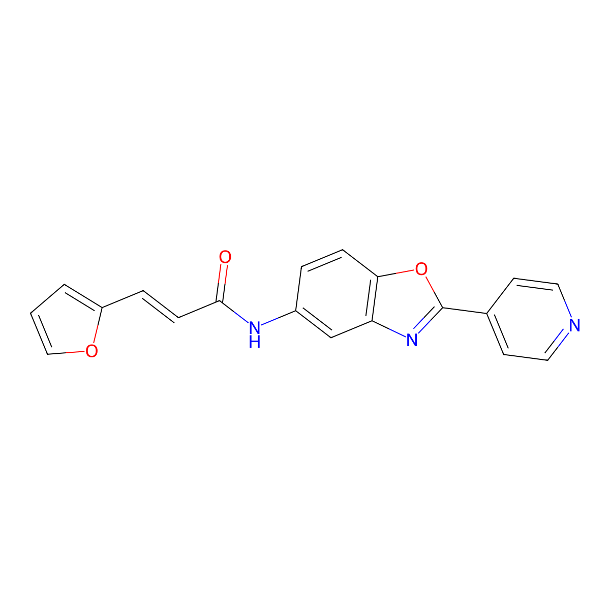 (2E)-3-(furan-2-yl)-N-[2-(pyridin-4-yl)-1,3-benzoxazol-5-yl]prop-2-enamide molecular structure, CAS 332063-87-3