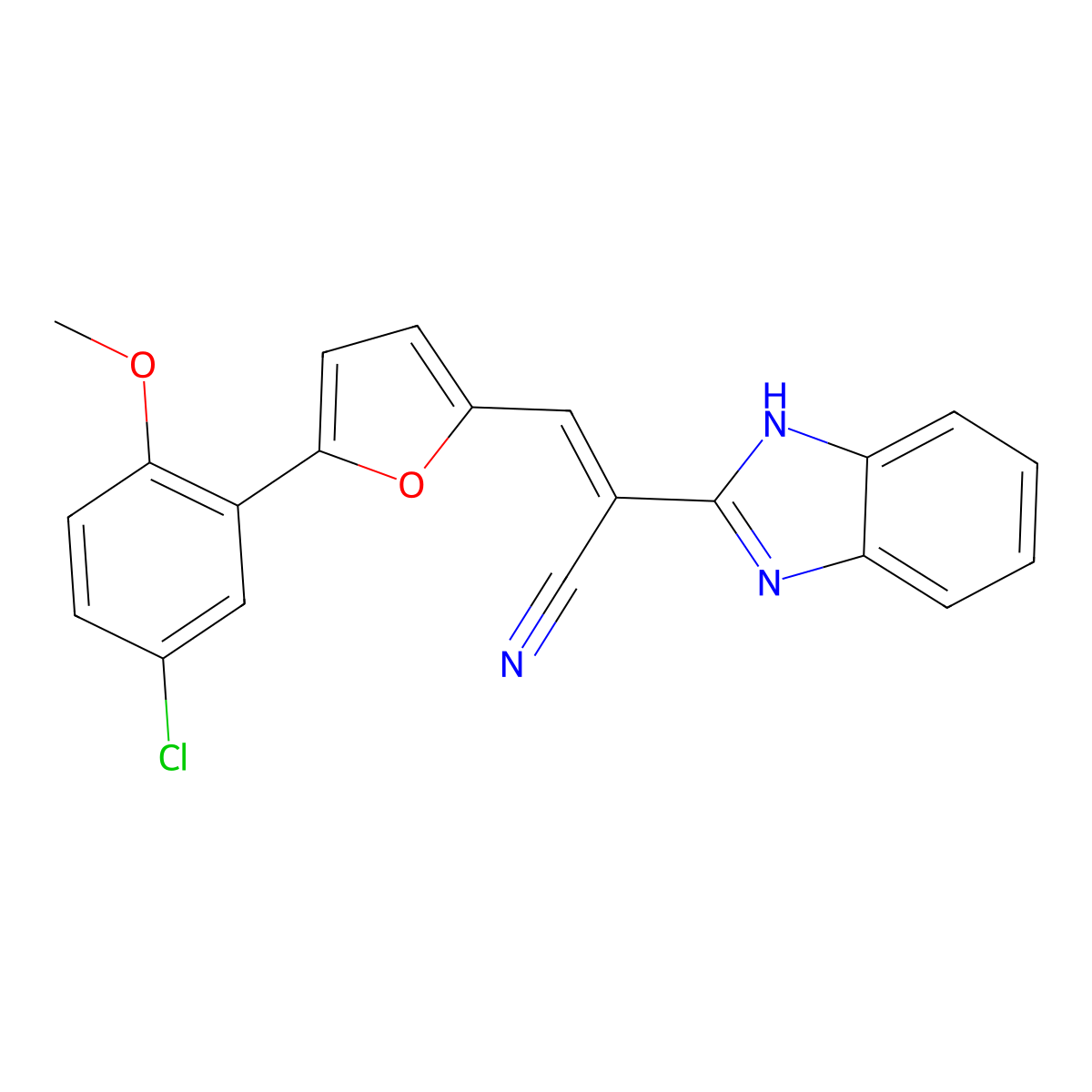 2-(1H-benzimidazol-2-yl)-3-[5-(5-chloro-2-methoxyphenyl)furan-2-yl]prop-2-enenitrile molecular structure, CAS 332064-63-8
