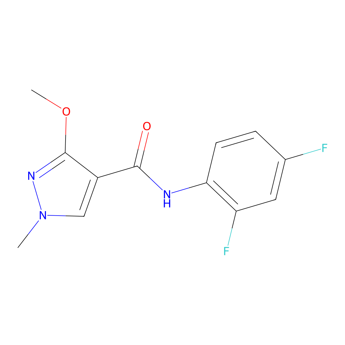 N-(2,4-difluorophenyl)-3-methoxy-1-methyl-1H-pyrazole-4-carboxamide molecular structure, CAS 332067-58-0