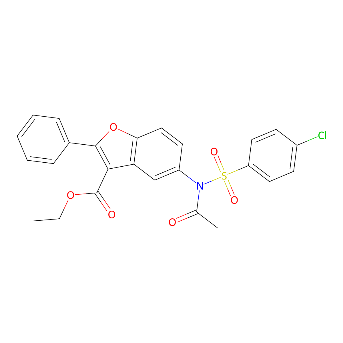 ethyl 5-(N-((4-chlorophenyl)sulfonyl)acetamido)-2-phenylbenzofuran-3-carboxylate molecular structure, CAS 332072-81-8