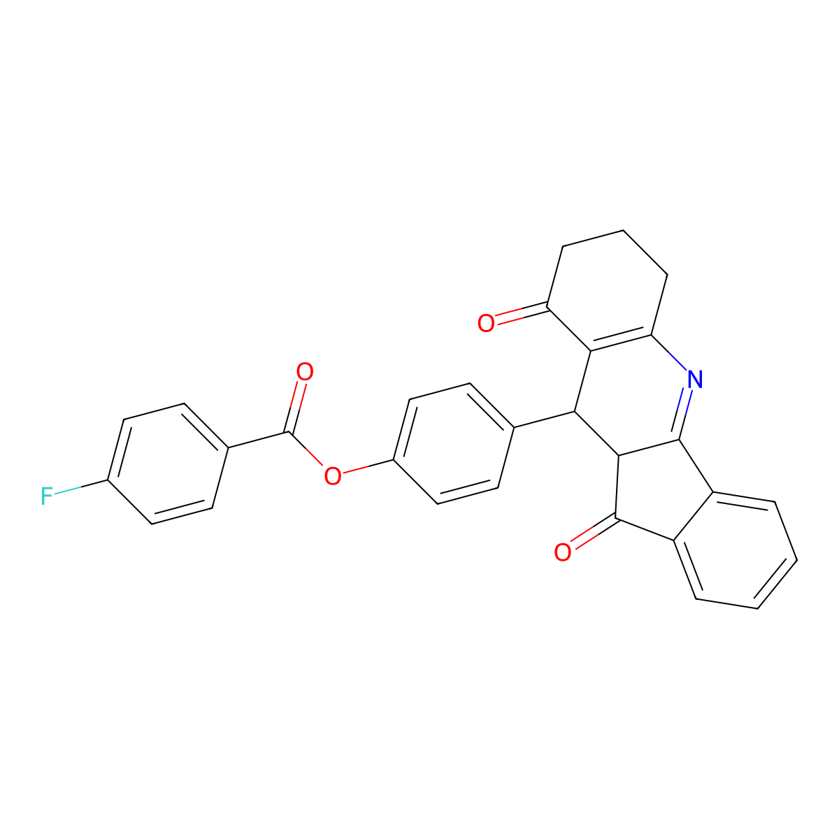 4-(9,11-dioxo-7,8,9,10,10a,11-hexahydro-6H-indeno[1,2-b]quinolin-10-yl)phenyl 4-fluorobenzoate molecular structure, CAS 332073-76-4