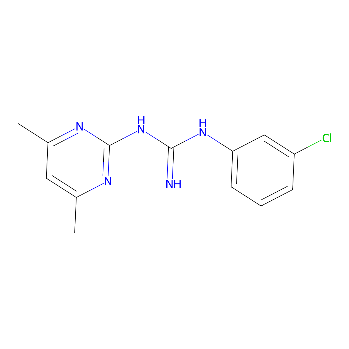 N-(3-chlorophenyl)-N'-(4,6-dimethylpyrimidin-2-yl)guanidine molecular structure, CAS 332073-82-2