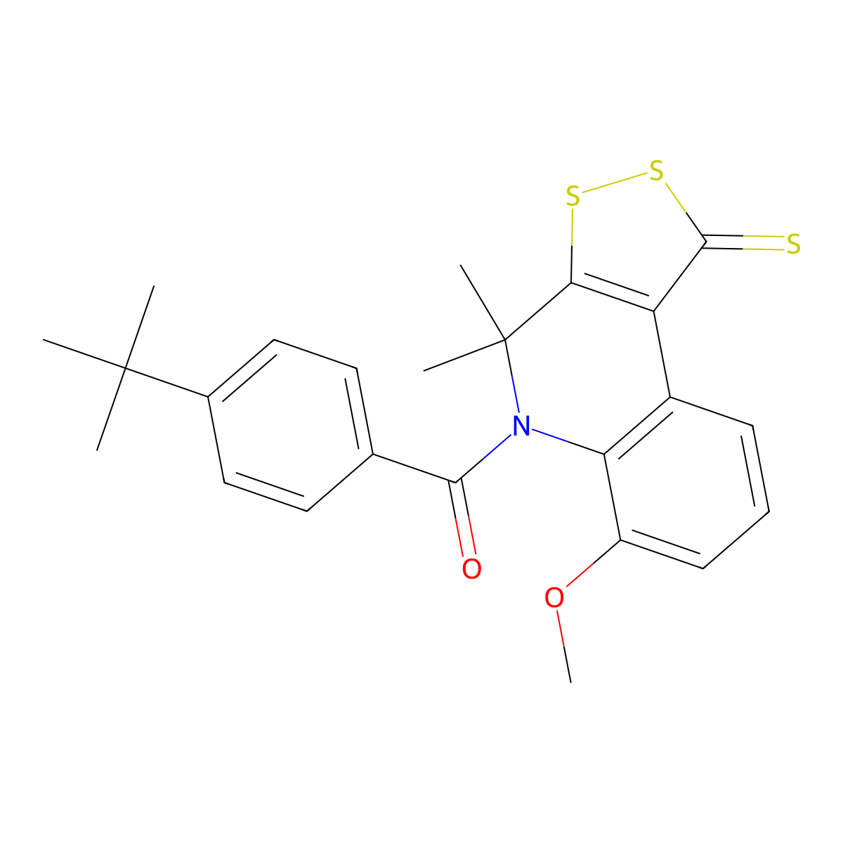 (4-tert-butylphenyl)(6-methoxy-4,4-dimethyl-1-thioxo-1,4-dihydro-5H-[1,2]dithiolo[3,4-c]quinolin-5-yl)methanone molecular structure, CAS 332073-89-9