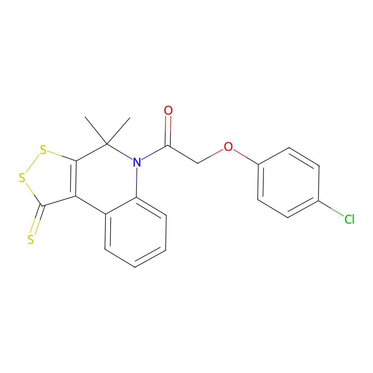 2-(4-Chlorophenoxy)-1-(4,4-dimethyl-1-sulfanylidenedithiolo[3,4-c]quinolin-5-yl)ethanone molecular structure, CAS 332073-91-3
