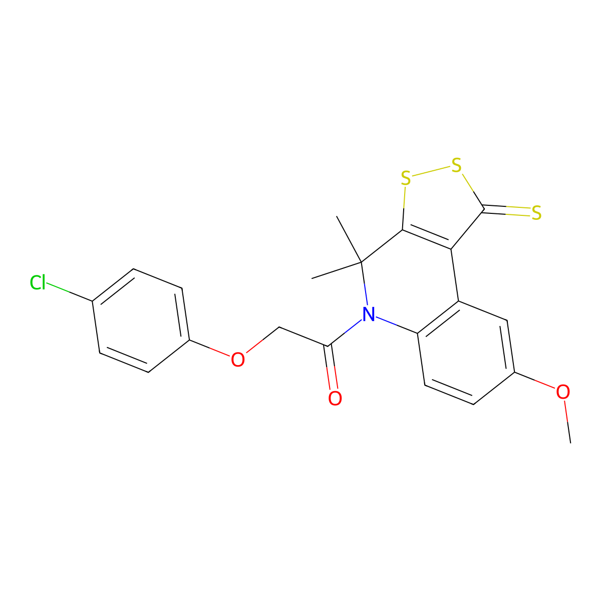 2-(4-Chlorophenoxy)-1-(8-methoxy-4,4-dimethyl-1-sulfanylidenedithiolo[3,4-c]quinolin-5-yl)ethanone molecular structure, CAS 332073-95-7
