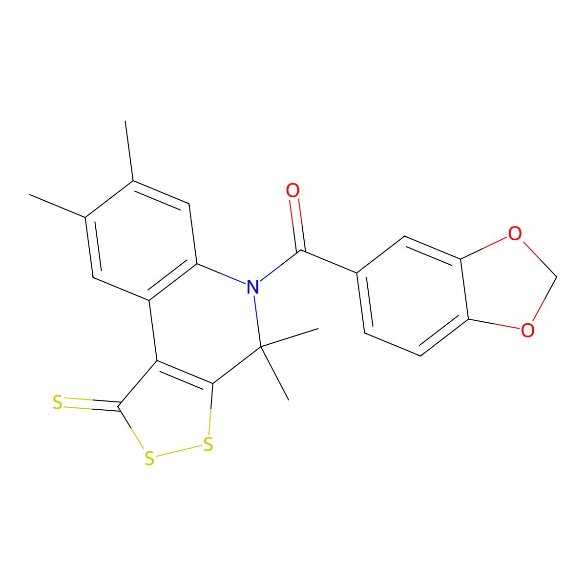 1,3-benzodioxol-5-yl(4,4,7,8-tetramethyl-1-thioxo-1,4-dihydro-5H-[1,2]dithiolo[3,4-c]quinolin-5-yl)methanone molecular structure, CAS 332074-01-8