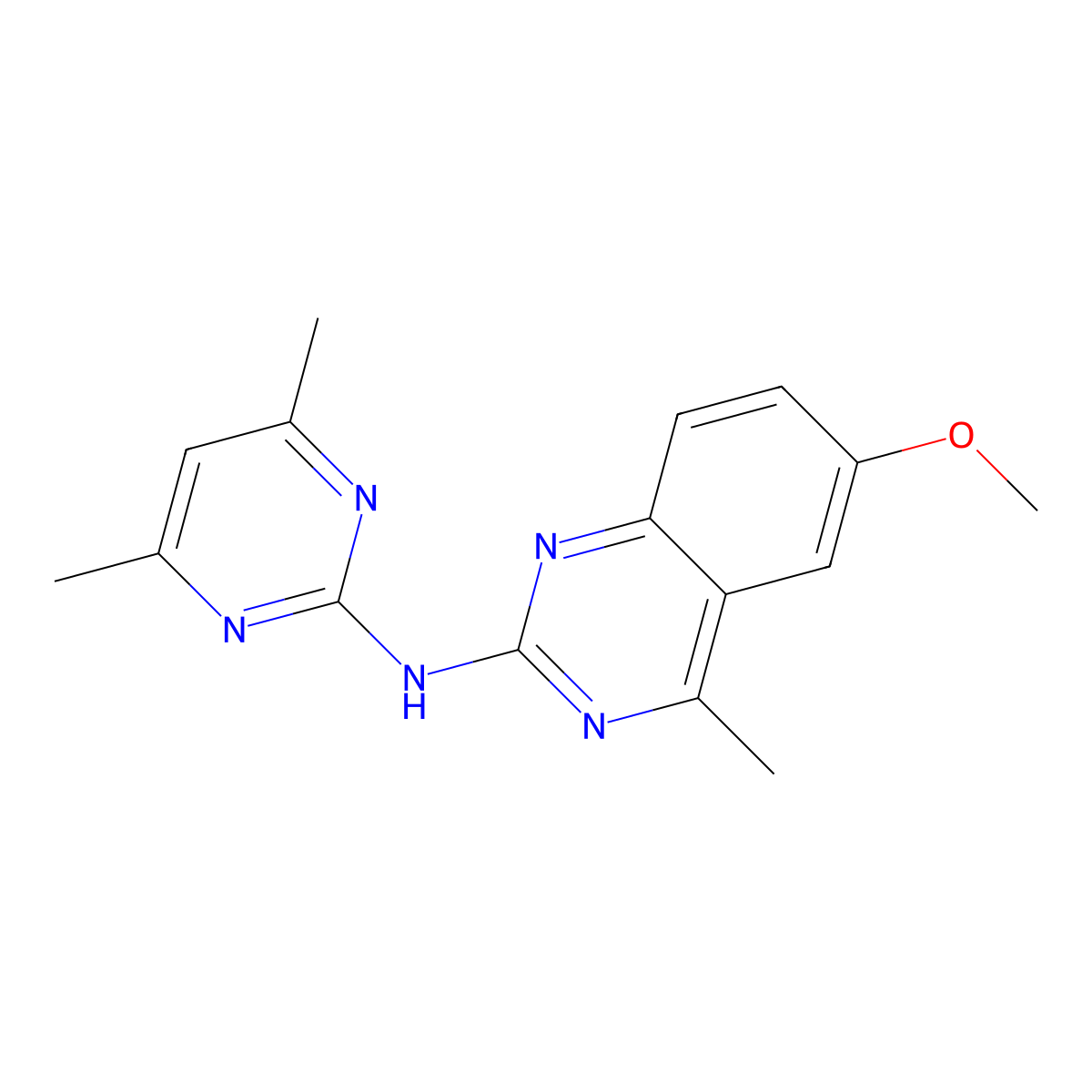 N-(4,6-dimethylpyrimidin-2-yl)-6-methoxy-4-methylquinazolin-2-amine molecular structure, CAS 332074-06-3