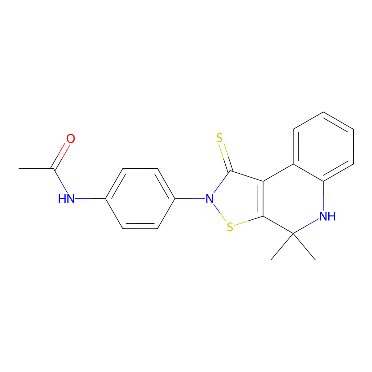 N-[4-(4,4-dimethyl-1-sulfanylidene-5H-[1,2]thiazolo[5,4-c]quinolin-2-yl)phenyl]acetamide molecular structure, CAS 332074-30-3