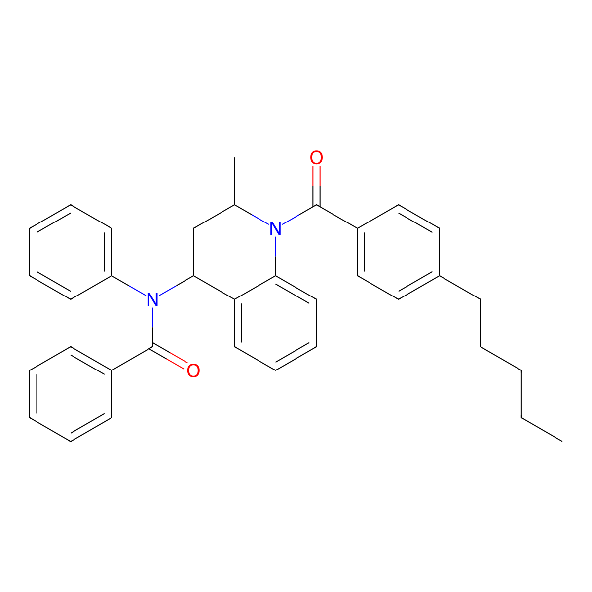 N-[2-methyl-1-(4-pentylbenzoyl)-1,2,3,4-tetrahydro-4-quinolinyl]-N-phenylbenzamide molecular structure, CAS 332074-37-0
