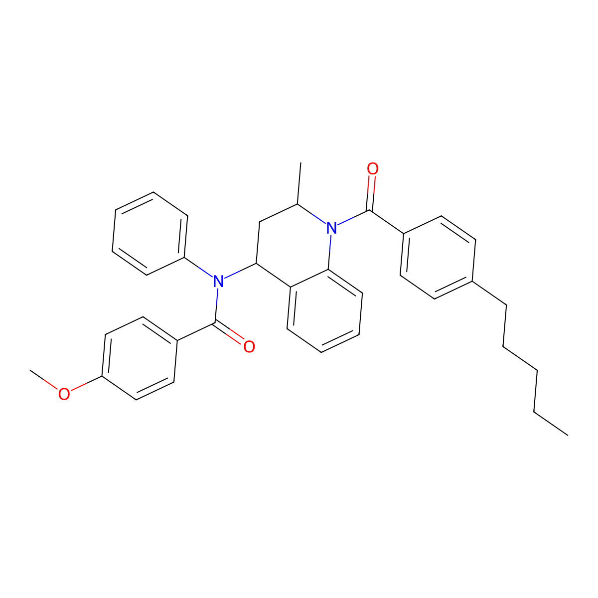 4-methoxy-N-[2-methyl-1-(4-pentylbenzoyl)-3,4-dihydro-2H-quinolin-4-yl]-N-phenylbenzamide molecular structure, CAS 332074-38-1