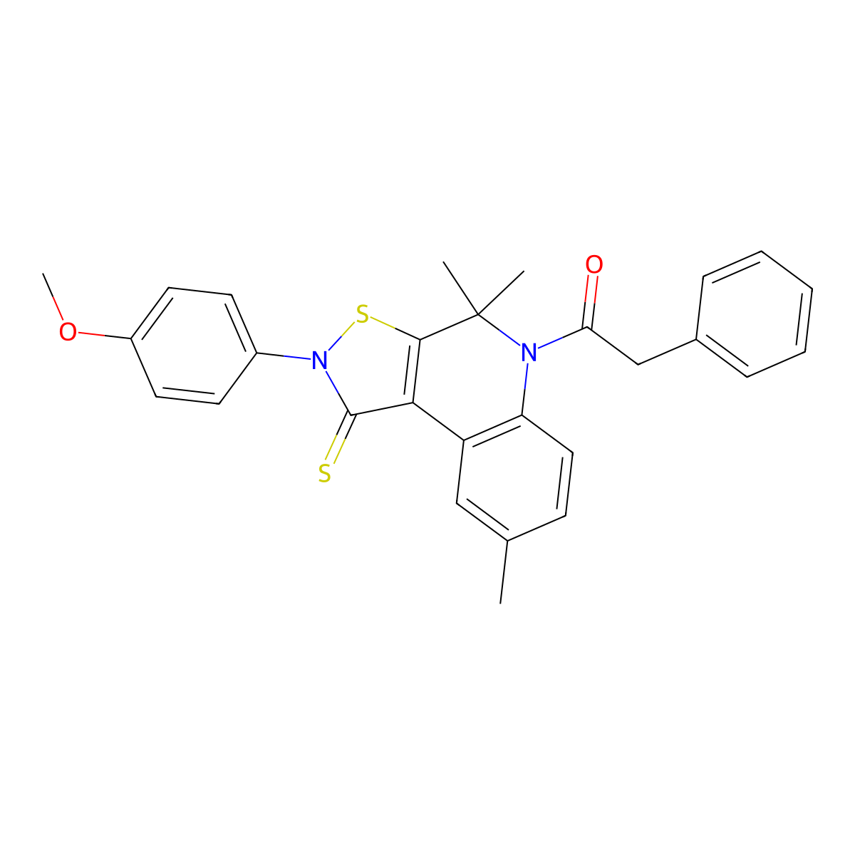 2-(4-methoxyphenyl)-4,4,8-trimethyl-5-(phenylacetyl)-4,5-dihydroisothiazolo[5,4-c]quinoline-1(2H)-thione molecular structure, CAS 332074-45-0