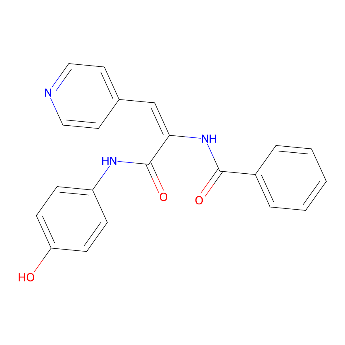 N-[3-(4-hydroxyanilino)-3-oxo-1-pyridin-4-ylprop-1-en-2-yl]benzamide molecular structure, CAS 332074-85-8
