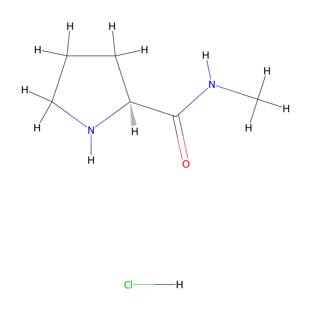 (2S)-N-methylpyrrolidine-2-carboxamide hydrochloride molecular structure, CAS 33208-98-9