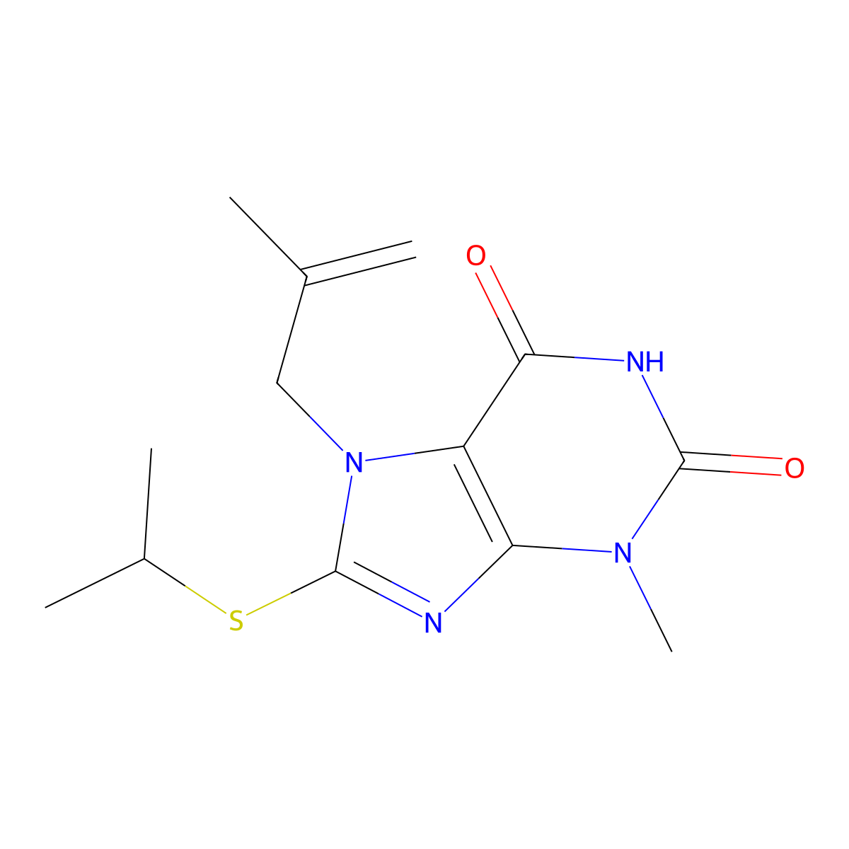 8-(isopropylsulfanyl)-3-methyl-7-(2-methyl-2-propenyl)-3,7-dihydro-1H-purine-2,6-dione molecular structure, CAS 332098-53-0