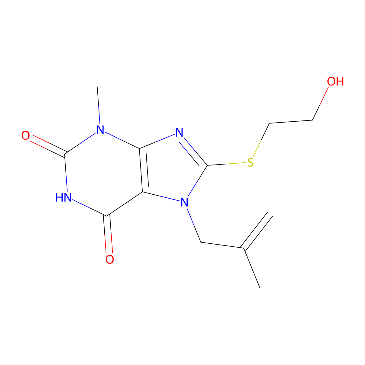 8-((2-hydroxyethyl)thio)-3-methyl-7-(2-methylallyl)-1H-purine-2,6(3H,7H)-dione molecular structure, CAS 332098-82-5