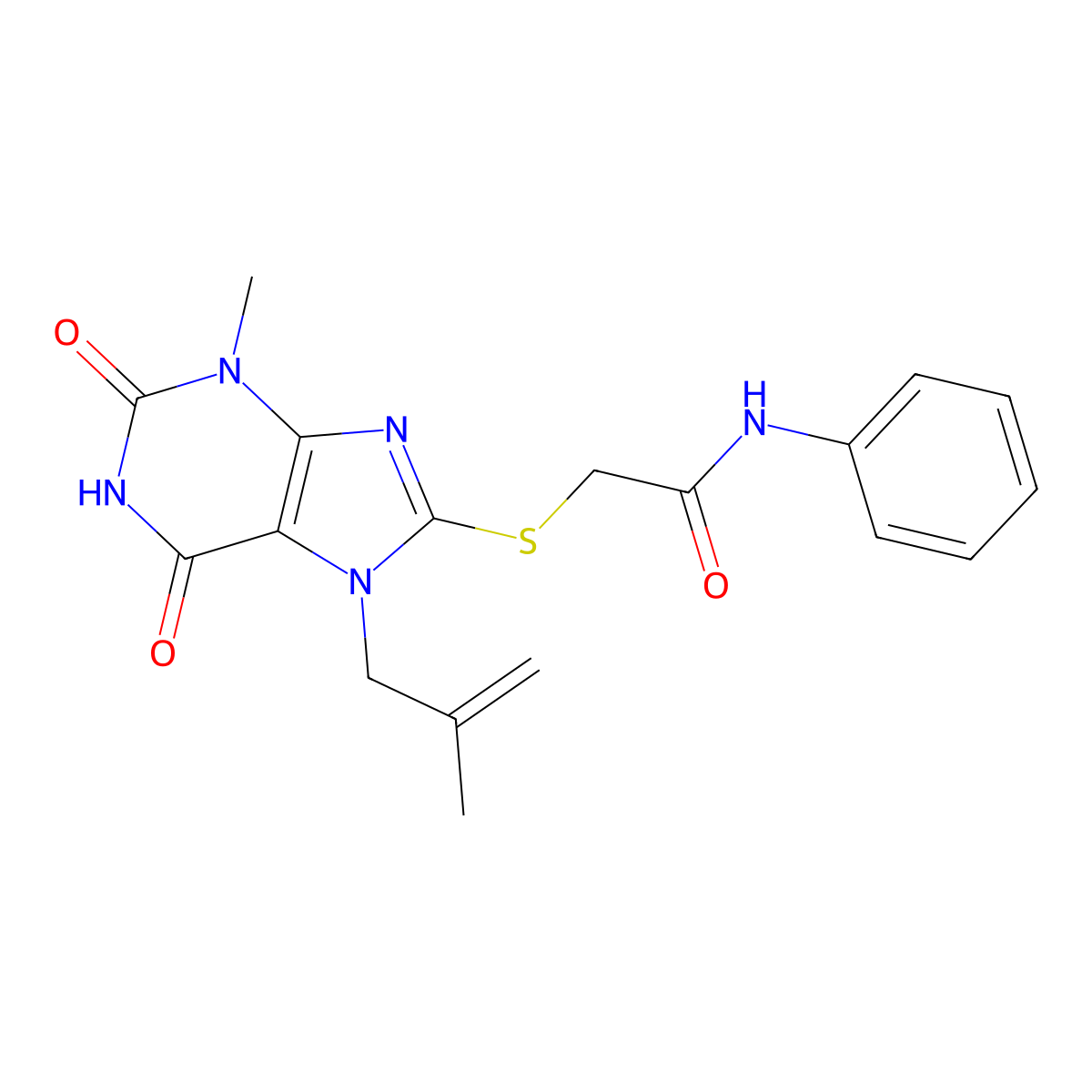 2-((3-methyl-7-(2-methylallyl)-2,6-dioxo-2,3,6,7-tetrahydro-1H-purin-8-yl)thio)-N-phenylacetamide molecular structure, CAS 332098-94-9