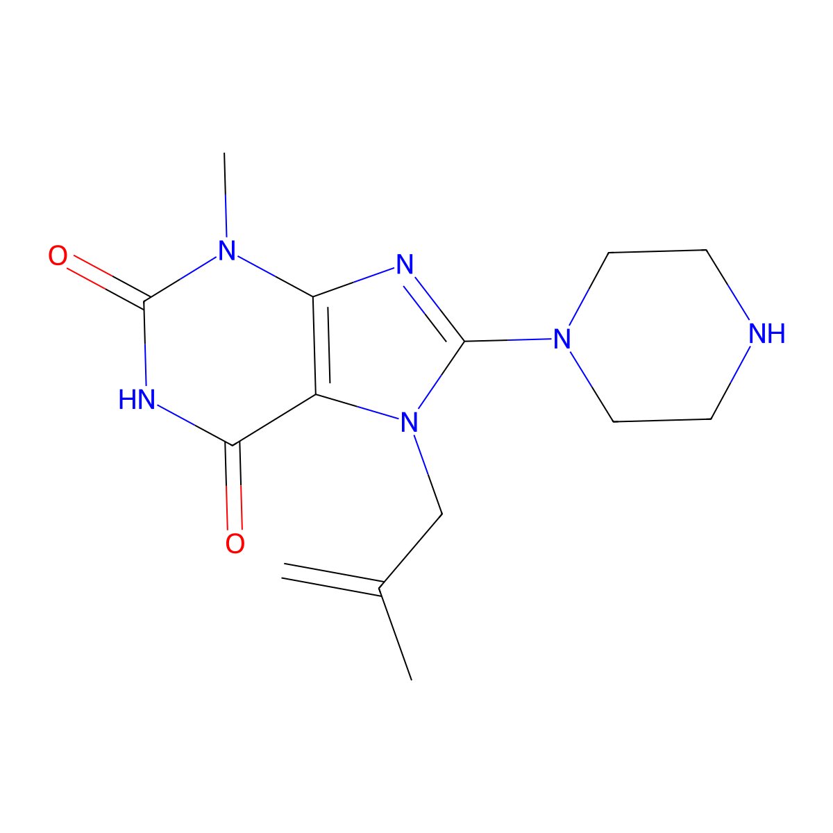 3-methyl-7-(2-methylallyl)-8-(piperazin-1-yl)-1H-purine-2,6(3H,7H)-dione molecular structure, CAS 332098-96-1
