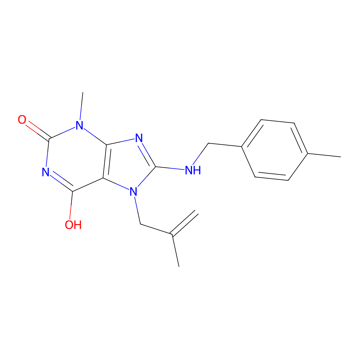 3-Methyl-8-[(4-methylphenyl)methylamino]-7-(2-methylprop-2-enyl)purine-2,6-dione molecular structure, CAS 332099-00-0