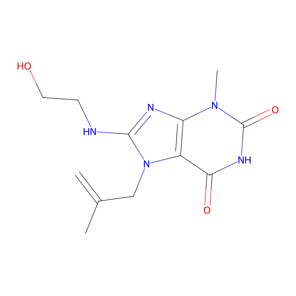 8-[(2-hydroxyethyl)amino]-3-methyl-7-(2-methylprop-2-en-1-yl)-2,3,6,7-tetrahydro-1H-purine-2,6-dione molecular structure, CAS 332099-02-2