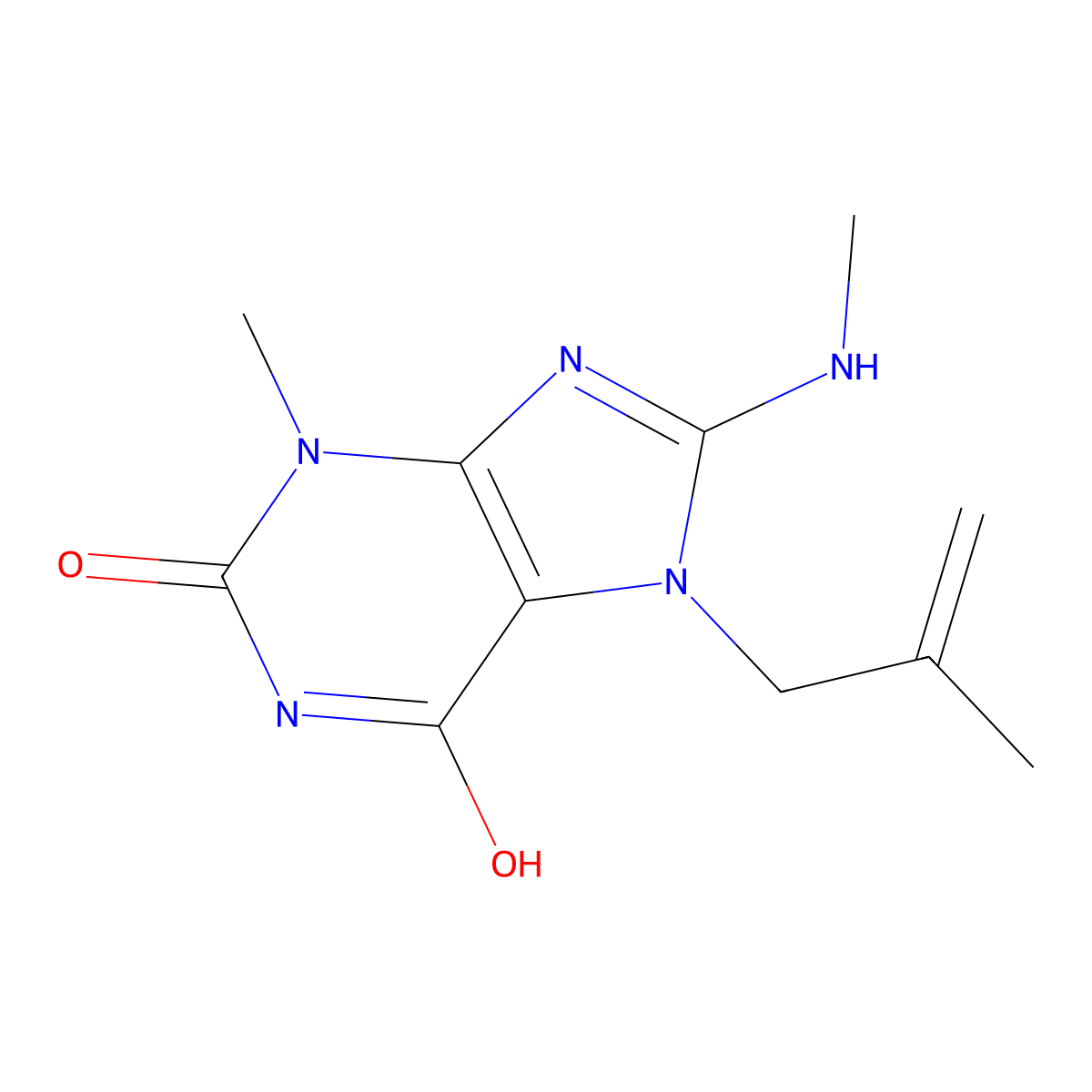 3-Methyl-8-(methylamino)-7-(2-methyl-2-propenyl)-3,7-dihydro-1H-purine-2,6-dione molecular structure, CAS 332099-06-6