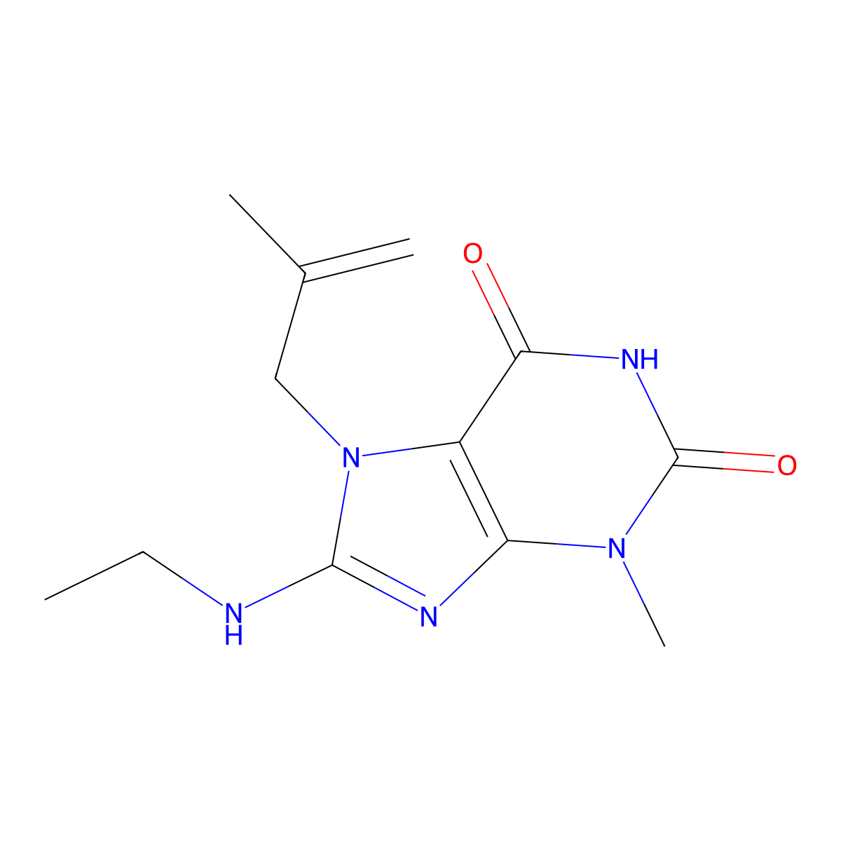 8-(Ethylamino)-3-methyl-7-(2-methyl-2-propenyl)-3,7-dihydro-1H-purine-2,6-dione molecular structure, CAS 332099-08-8