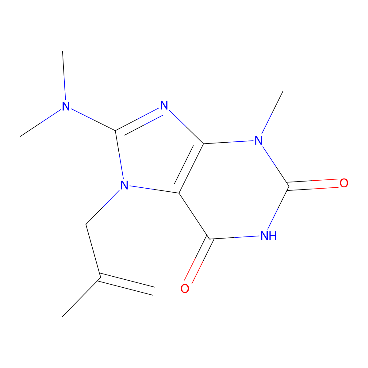 8-(dimethylamino)-3-methyl-7-(2-methylallyl)-1H-purine-2,6(3H,7H)-dione molecular structure, CAS 332099-10-2