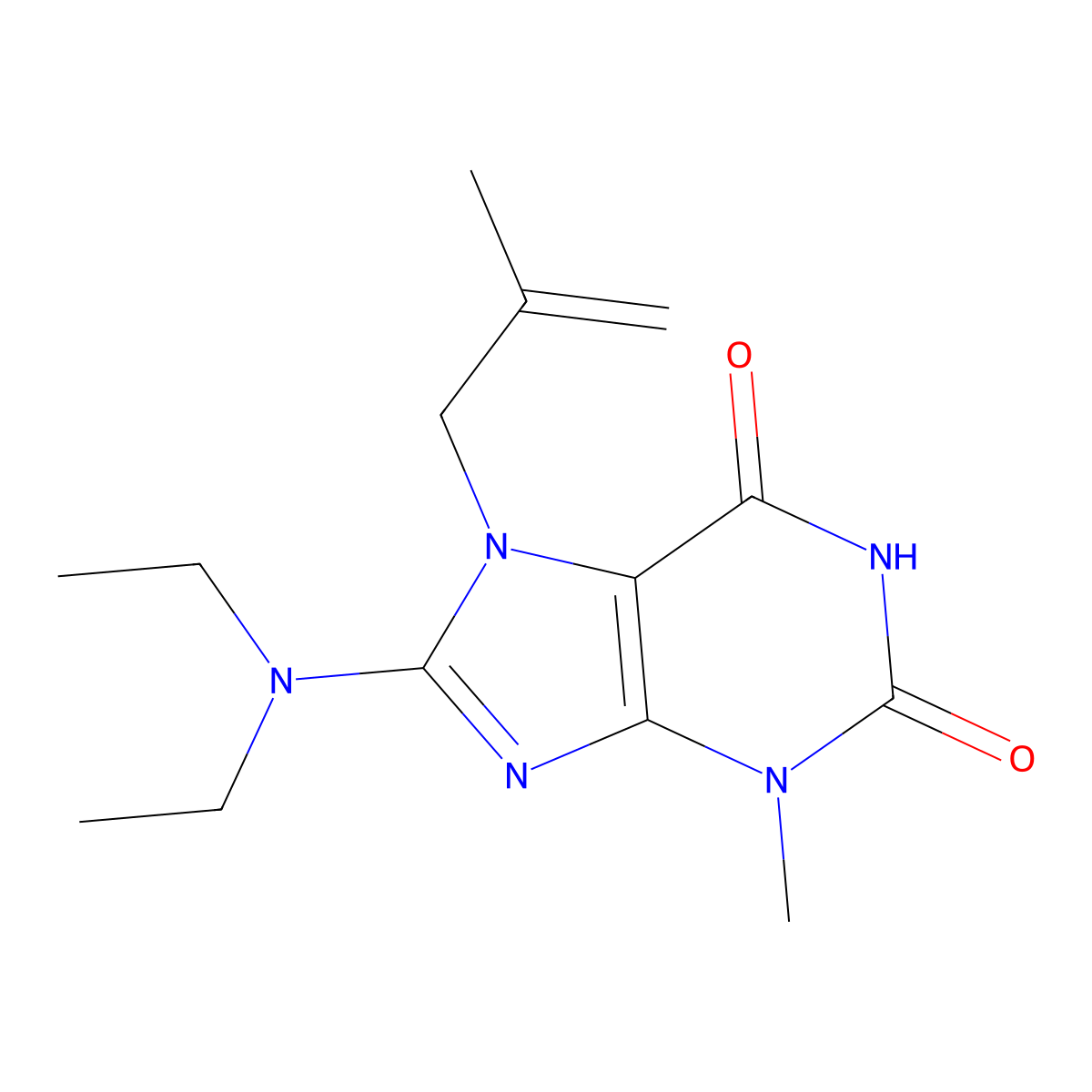 8-(Diethylamino)-3,7-dihydro-3-methyl-7-(2-methyl-2-propen-1-yl)-1H-purine-2,6-dione molecular structure, CAS 332099-12-4