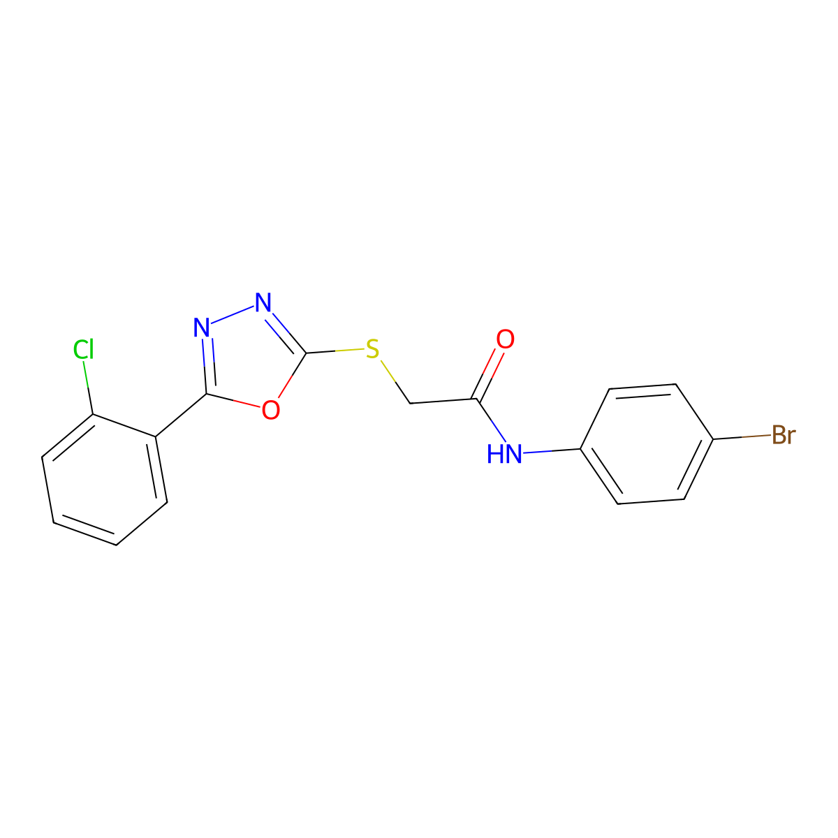 N-(4-bromophenyl)-2-((5-(2-chlorophenyl)-1,3,4-oxadiazol-2-yl)thio)acetamide molecular structure, CAS 332100-33-1