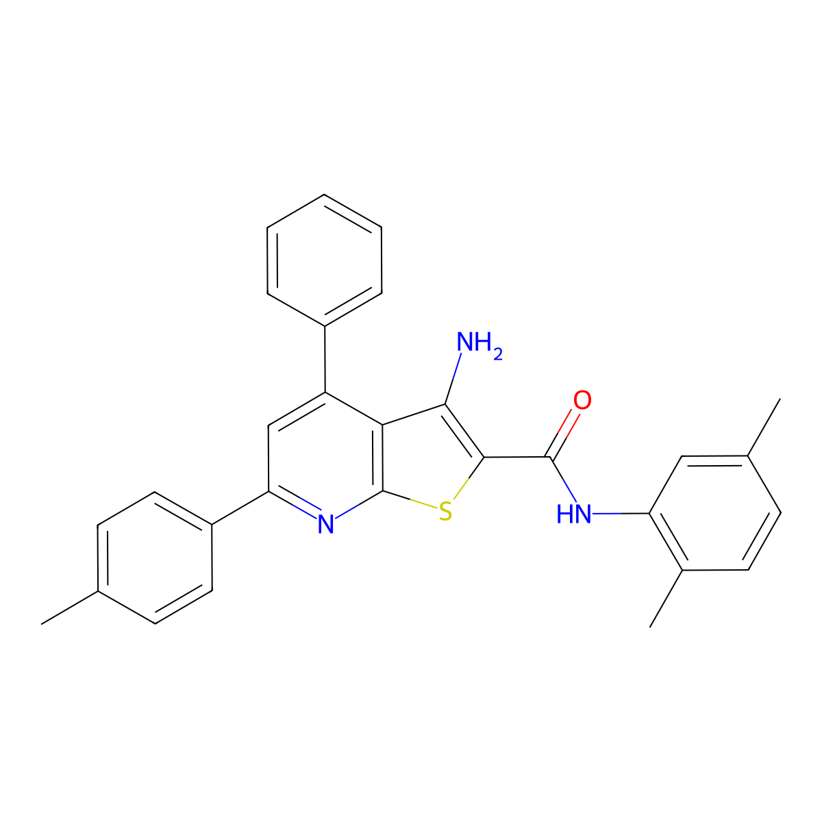 3-Amino-N-(2,5-dimethylphenyl)-4-phenyl-6-(p-tolyl)thieno[2,3-b]pyridine-2-carboxamide molecular structure, CAS 332100-46-6