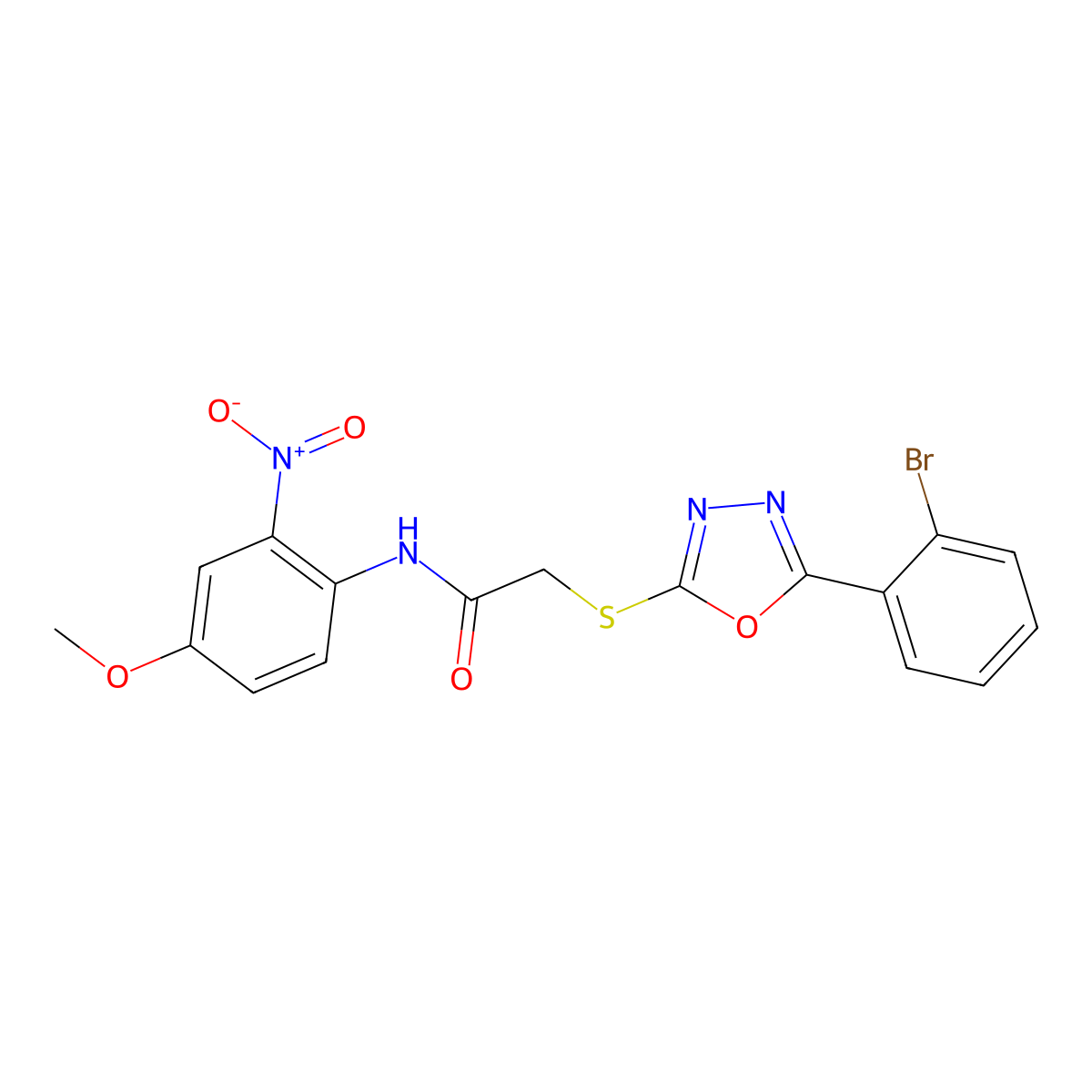 2-((5-(2-Bromophenyl)-1,3,4-oxadiazol-2-yl)thio)-N-(4-methoxy-2-nitrophenyl)acetamide molecular structure, CAS 332100-52-4