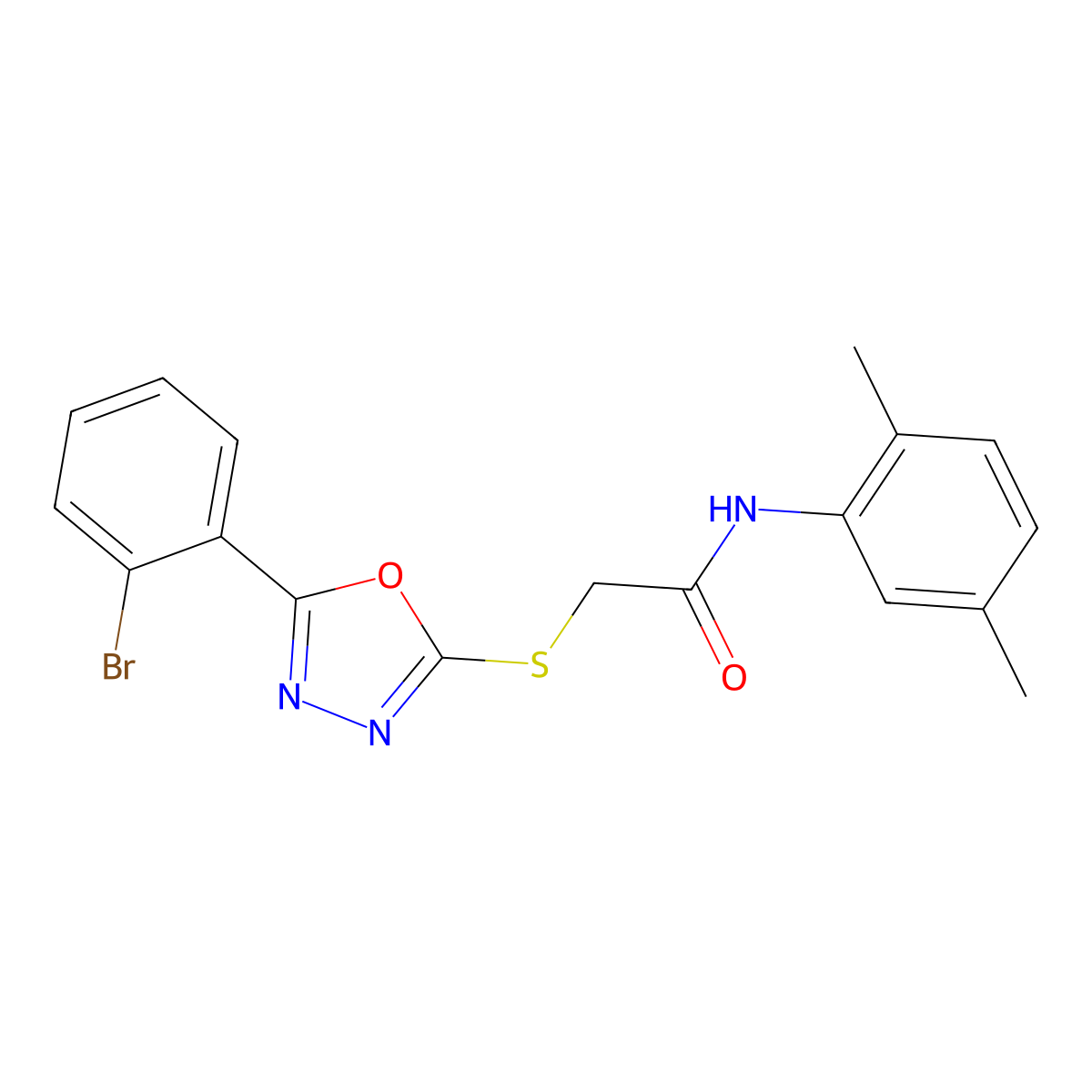 2-((5-(2-Bromophenyl)-1,3,4-oxadiazol-2-yl)thio)-N-(2,5-dimethylphenyl)acetamide molecular structure, CAS 332100-67-1
