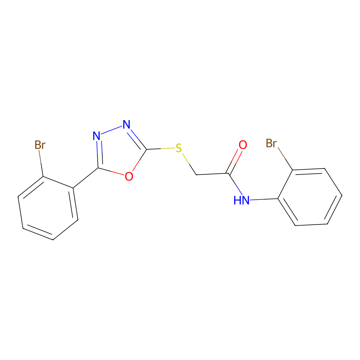 N-(2-Bromophenyl)-2-((5-(2-bromophenyl)-1,3,4-oxadiazol-2-yl)thio)acetamide molecular structure, CAS 332100-69-3