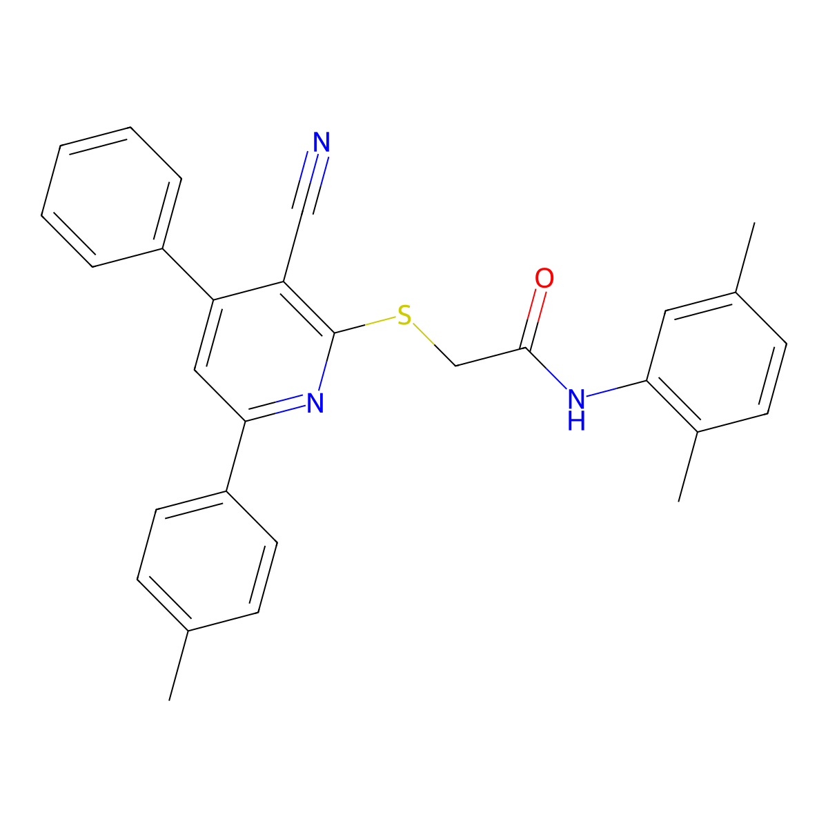 2-((3-Cyano-4-phenyl-6-(p-tolyl)pyridin-2-yl)thio)-N-(2,5-dimethylphenyl)acetamide molecular structure, CAS 332100-72-8
