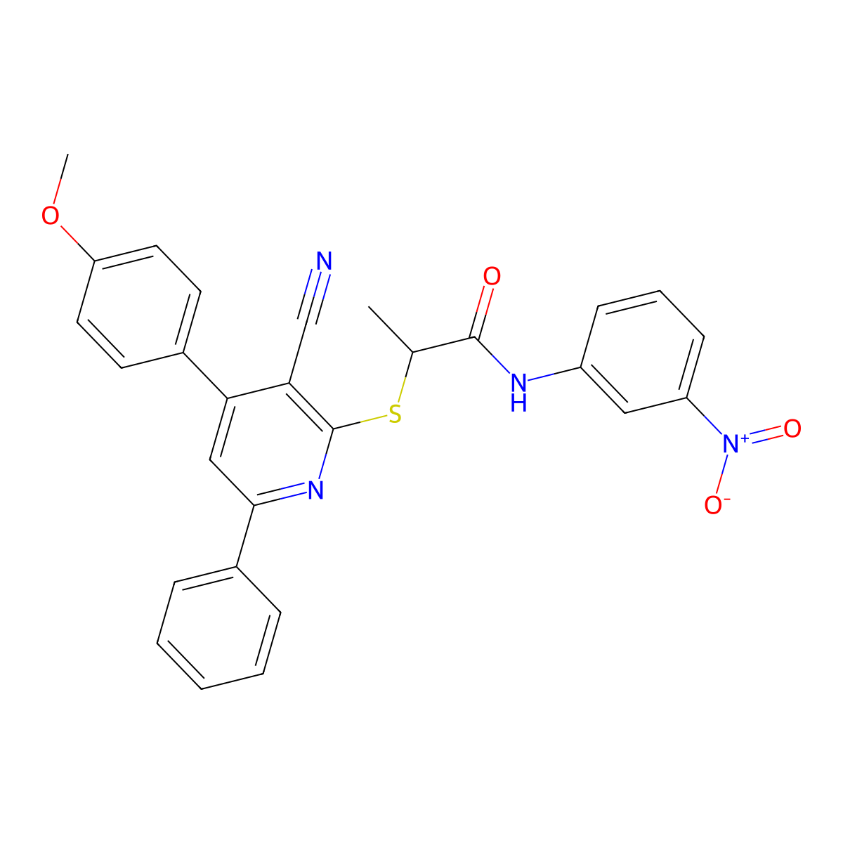 2-((3-Cyano-4-(4-methoxyphenyl)-6-phenylpyridin-2-yl)thio)-N-(3-nitrophenyl)propanamide molecular structure, CAS 332101-02-7