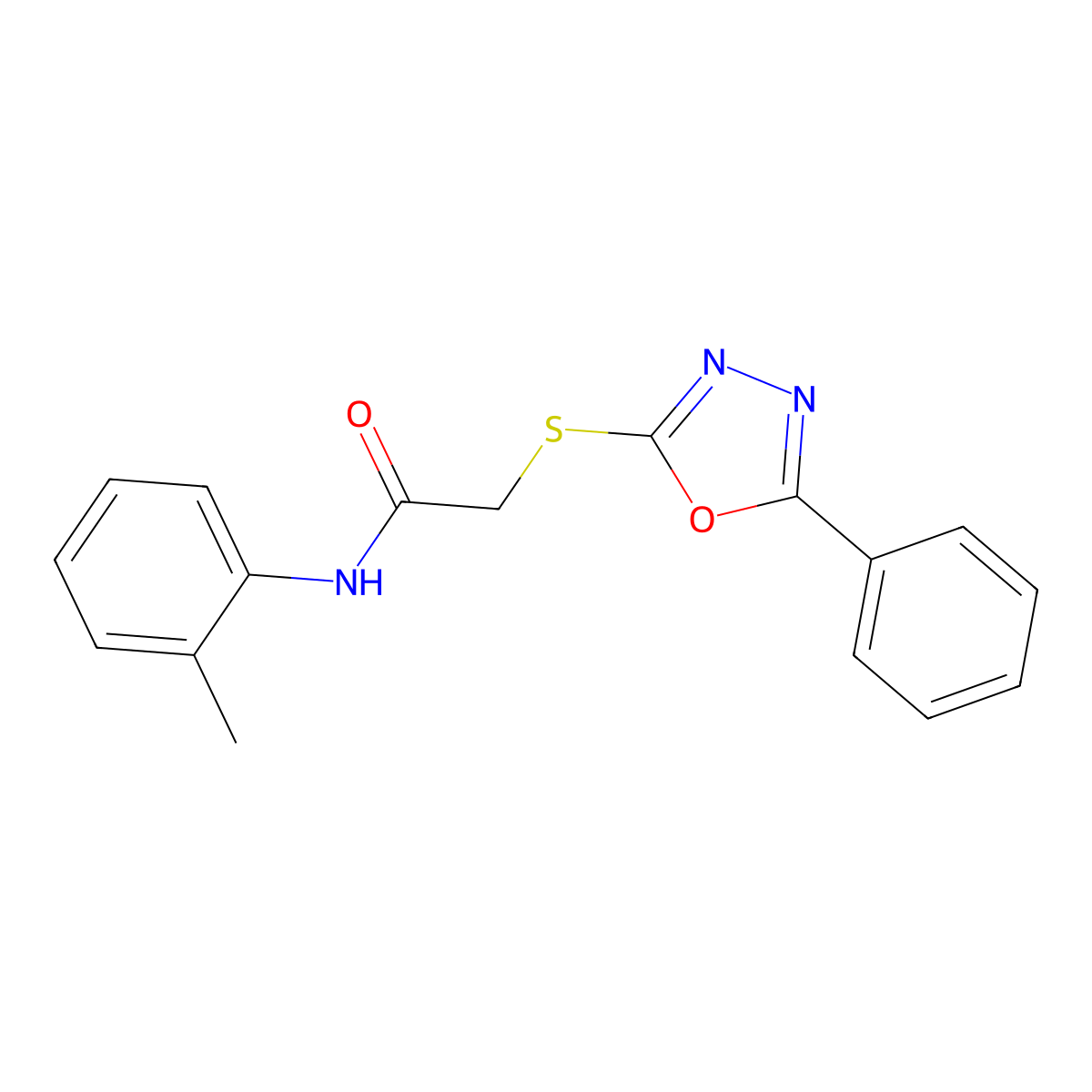 2-((5-Phenyl-1,3,4-oxadiazol-2-yl)thio)-N-(o-tolyl)acetamide molecular structure, CAS 332101-24-3