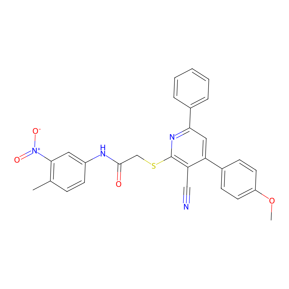 2-((3-Cyano-4-(4-methoxyphenyl)-6-phenylpyridin-2-yl)thio)-N-(4-methyl-3-nitrophenyl)acetamide molecular structure, CAS 332101-26-5